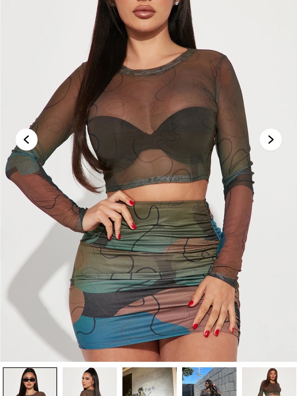 Fashion Nova Multicolor Abstract Mesh Ruched Mini Skirt - Picture 2 of 2